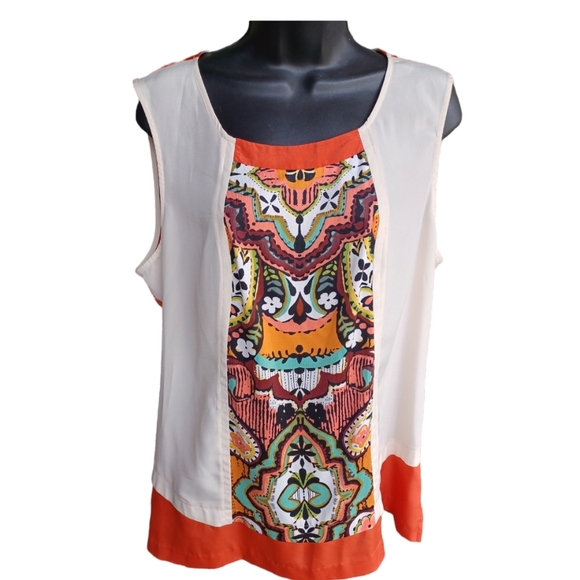 🎯🎯 Sale 🎯🎯 ECI New York Cream & Orange Burnt Top Sz XL - Picture 2 of 7